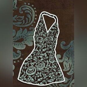 Floral V-Neck halter Dress in Mint & Chocolate